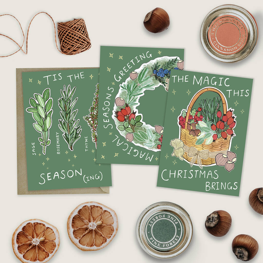 'Seasonal Greetings' Pack Of Three Christmas Cards