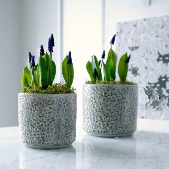Grey Flora Glazed Pot