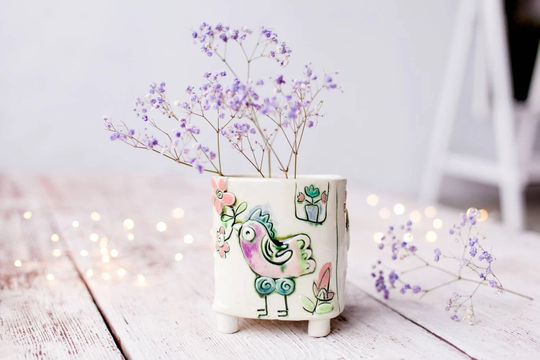 Ceramic Planter With Bird Relief, Multicolor Flower Pot, Desk Decor Planter, For Succulents, Animal Planter, Pot Bird Indoor