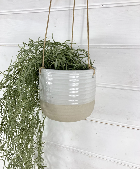 Hanging Plant Pot - Neutral Planter Decor Pot Cream Stoneware Indoor Scandi