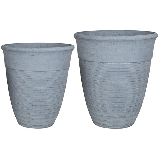 Set of 2 Plant Pots Grey Modern Indoor Outdoor Stone Mixture Katalima - Grey
