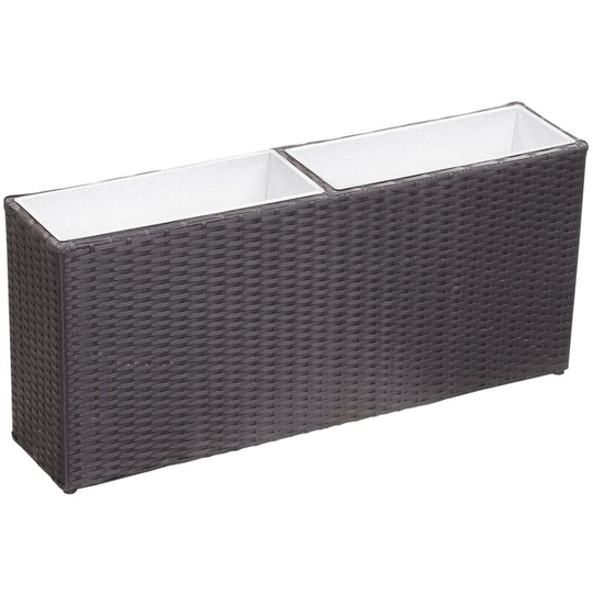 Hommoo - Garden Raised Bed with 2 Pots 90x20x40 cm Poly Rattan Black