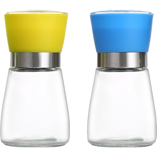 Salt And Pepper Grinder Set (4 Pcs)-Durable Stainless Steel Salt And Pepper Grinder-Spice Grinder yellow + blue