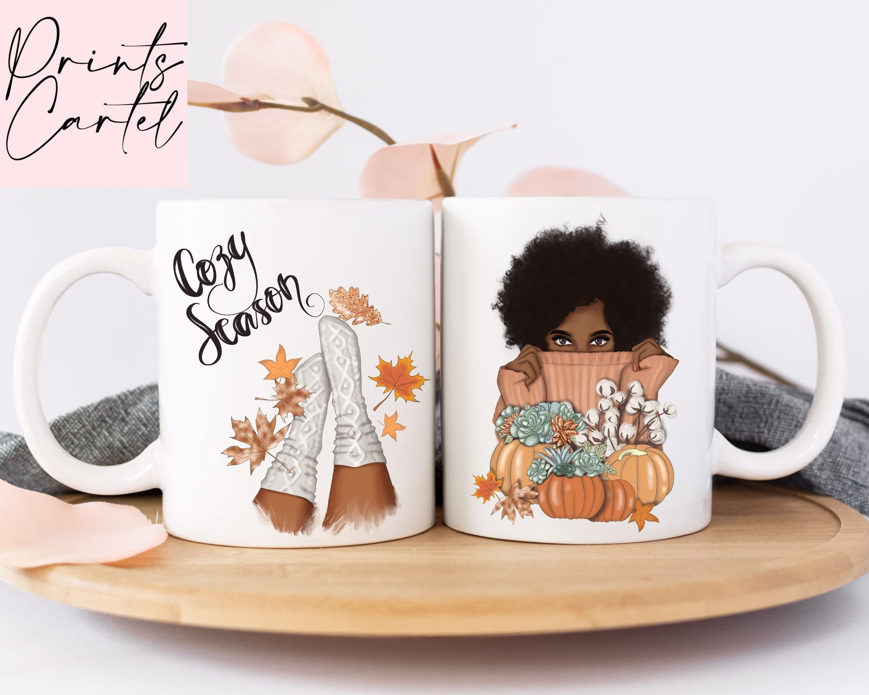 Cute Autumn Mugs Fall Coffee Mug Black Girl Magic African American Woman Art Cosy Season Pumpkin Leaves Birthday Gift Ideas For Her
