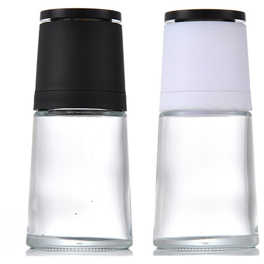 Crystal Glass Salt and Pepper Grinder Set of 2 -, Brushed Stainless Steel Adjustable 1pcs black cover+1pcs white cover
