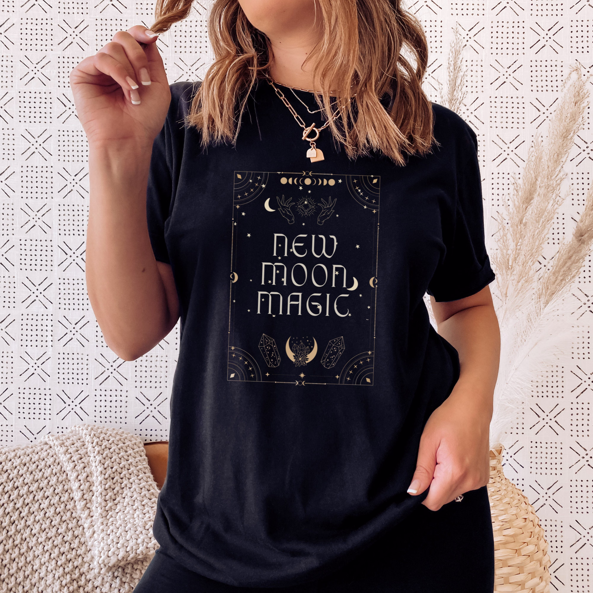 New Moon Magic T Shirt | Witchy Occult Spells & Potions Plant Medicine Universe Tee Nature