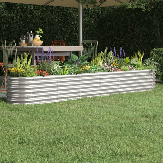 Garden Planter Powder-coated Steel 260x40x36 cm Silver
