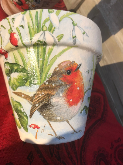 Robin Plant Pot, Robin Gifts , Decoupaged Pots Flower Pot With Robins Bird Mother, S Day, Xmas Gift