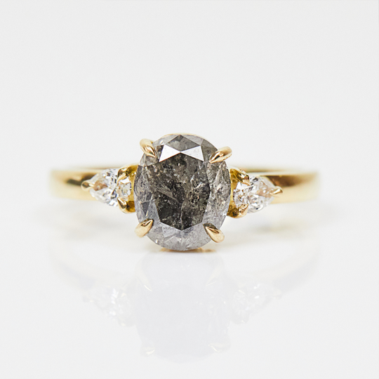 18ct Gold Oval Salt And Pepper Diamond Trilogy Ring, Gold