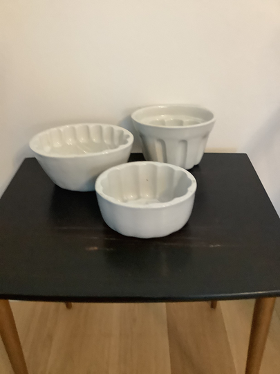 Set Of 3 Antique Stoneware Jelly Moulds, Herb Planters