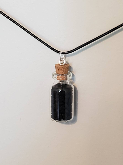 Black Salt Mini Glass Bottle Charm Corked Stopper Cord Necklace Pendant Tiny Jar Jewelry Set Re Fillable ~Protection~ Graduation Bulk