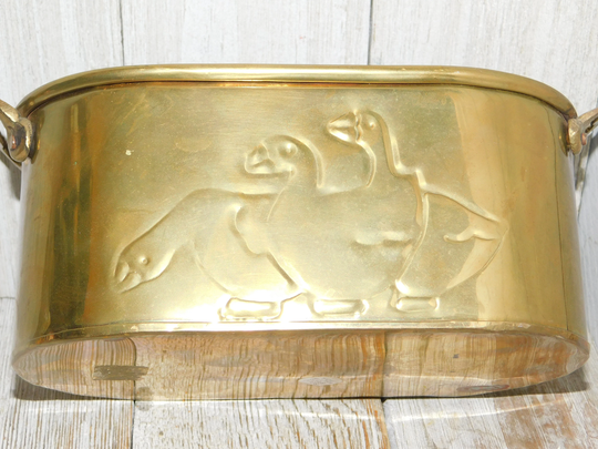 Vtg Brass Sm Planter W Geese, Geese Oval Planter, Home Decor, Country Farm House, Daysgonebytreasures Dc