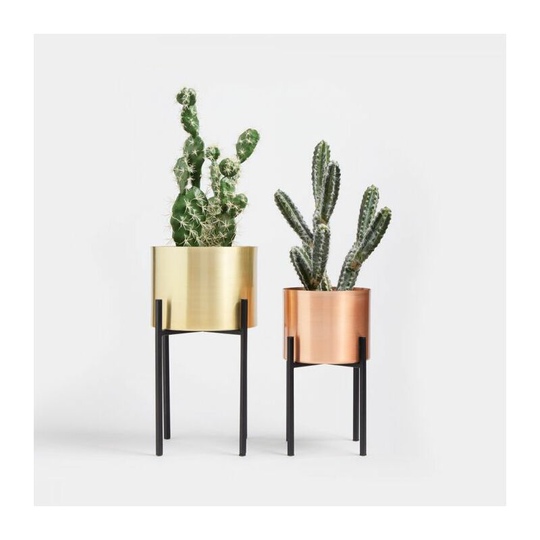 Metal Planter Set of 2 with Metal Legs, Gold & Copper Standing Plant Pot, Raised Flower Stand, Indoor Outdoor Potted Rack - Btfy