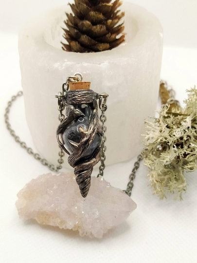 Spell Bottle Necklace, Magic Bottle, Protection Black Salt Angelica Pendant, Negative Energy