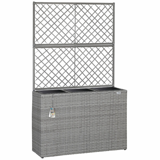 Deuba Poly Rattan Planter Flower Box 83x30.5x146cm Trellis Garden Patio Balcony Roof Terrace Wicker Rectangular Grey