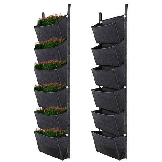 Hanging Growing Bags Planting Bags with 6 Pockets Vertical Gardening Flower Pots Planter Hanging Wall Garden Breathable Wall Planter 42 x 12 Inch