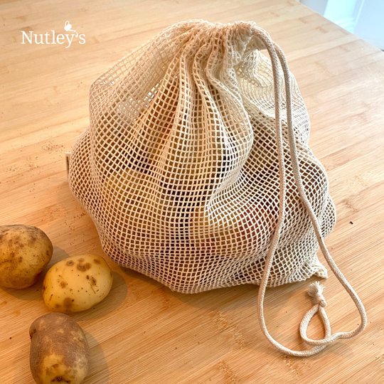 Nutley's Large Organic Cotton Grocery Vegetable String Bag | Reusable Zero Waste Market Breathable