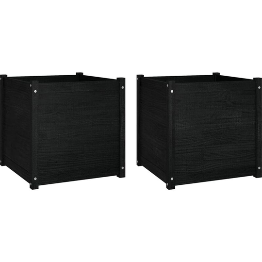 Garden Planters 2 pcs Black 60x60x60 cm Solid Pinewood Vidaxl Black