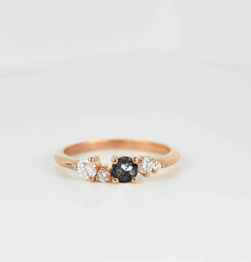 Salt & Pepper Diamond Engagement Ring | Galaxy Celebrity Multi-stone Promise Vintage Inspired Rose Gold