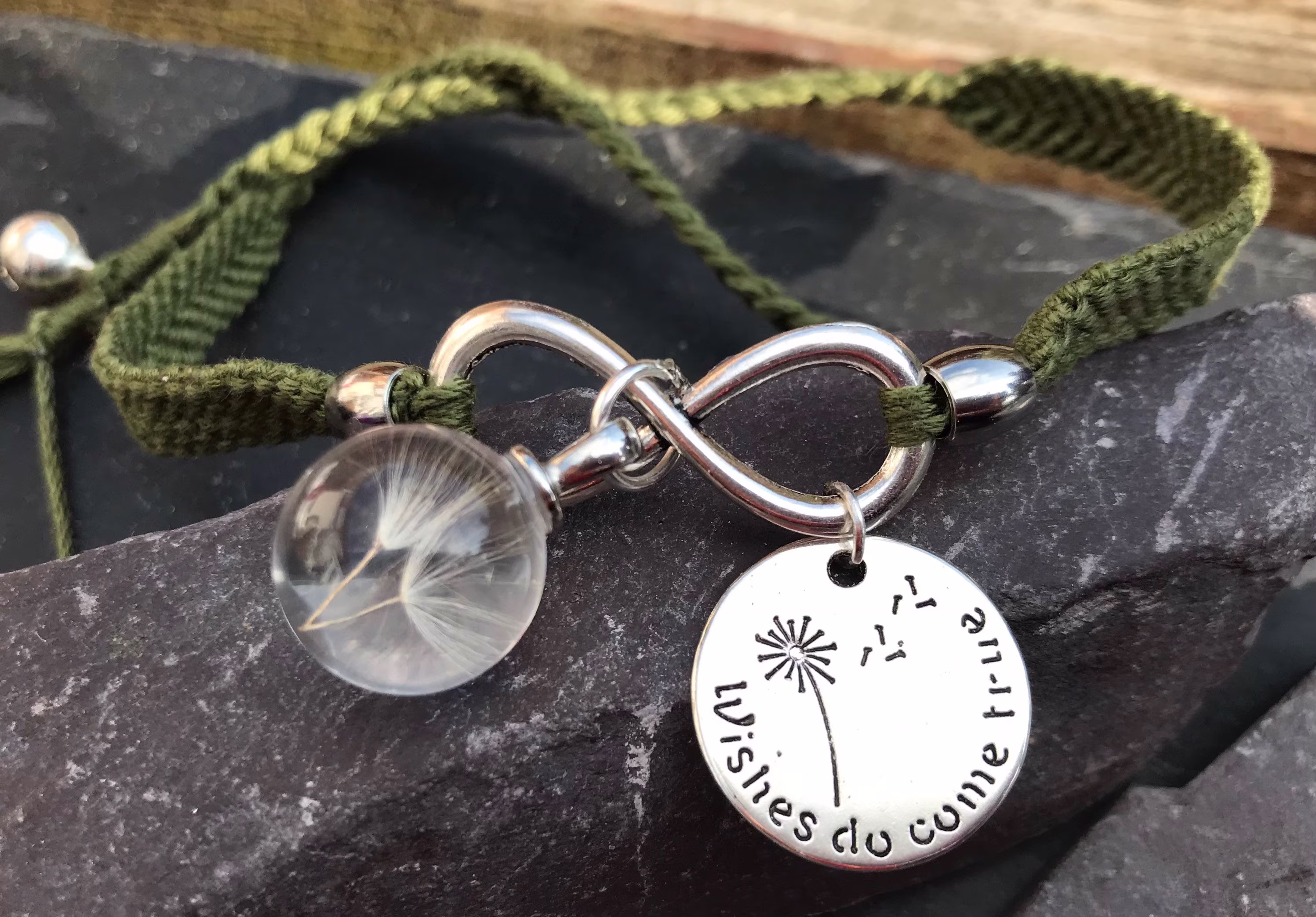 Dandelion Seed Bracelet, Glass Dandelion Wish Bracelet Army Brat , Globe