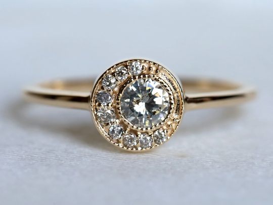 Salt & Pepper Diamond Ring, Gray Art Deco Stacking Dainty Minimal Ring
