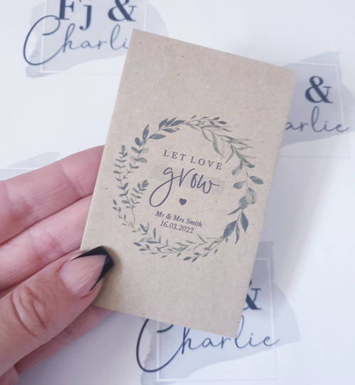 Personalised Seed Packets, Let Love Grow, Seeds, Wedding Favours, Set Of 10 To 50, Guest Gifts