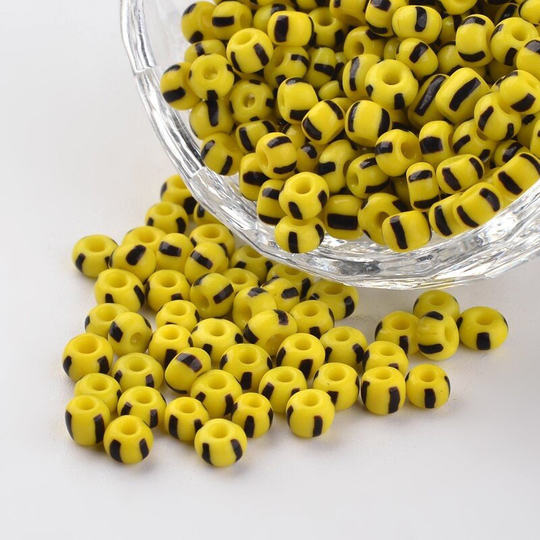 Yellow & Black Striped Seed Beads, 40 Grams, Size 6/0 Glass Seep Beads 3.5~4x2.5~3mm, Sb0224