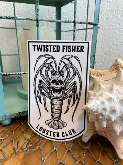 Twisted Fisher Spiny Lobster Skull Vinyl Sticker - Fishing Decal Mini Season Club Fathers Day Gift