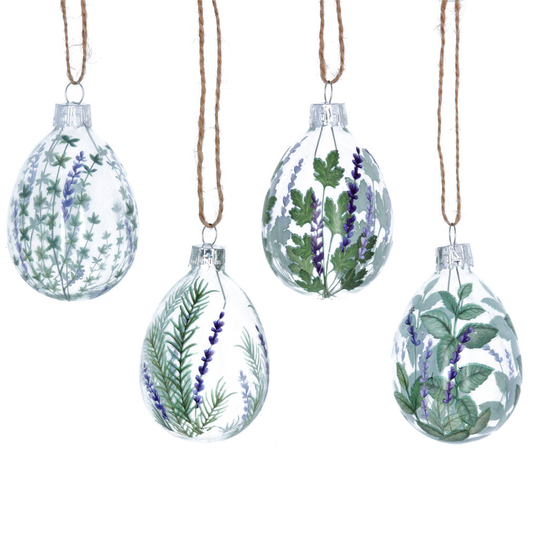 Set Of Four Lavender And Herb Glass Painted Eggs