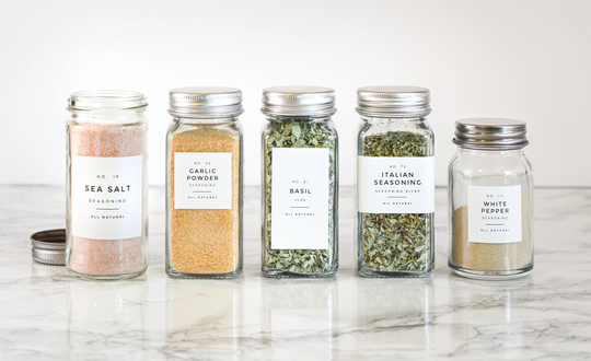 Modern-Numbered Spice Labels Water & Oil Resistant Personalization Available By Paper & Pear