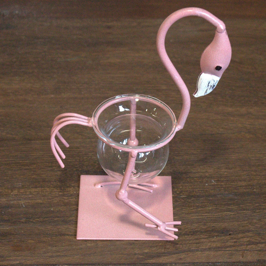 Hydroponic Home Décor - Pink Metal Flamingo Vase A Stylish For Aquatic Plant, Succulents, Cacti Or Air Plants