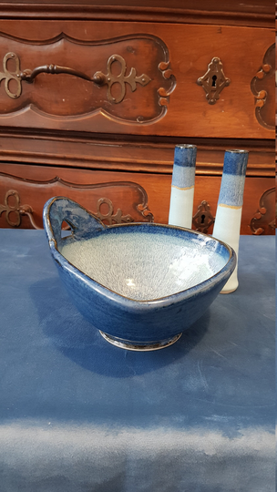 Geoffrey Healy Pottery Set Of 3, Bowl & 2 Bottles.blue Turquoise Colour