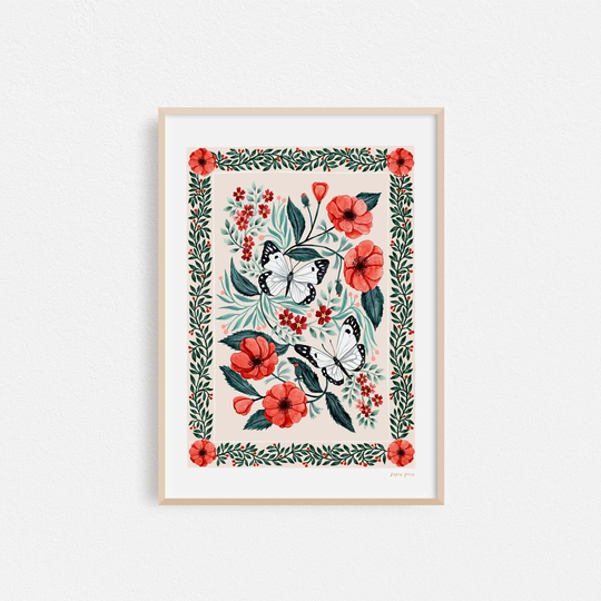 Butterfly Tapestry // Floral Wall Art Garden Plant Print A4 Or A3 Artists