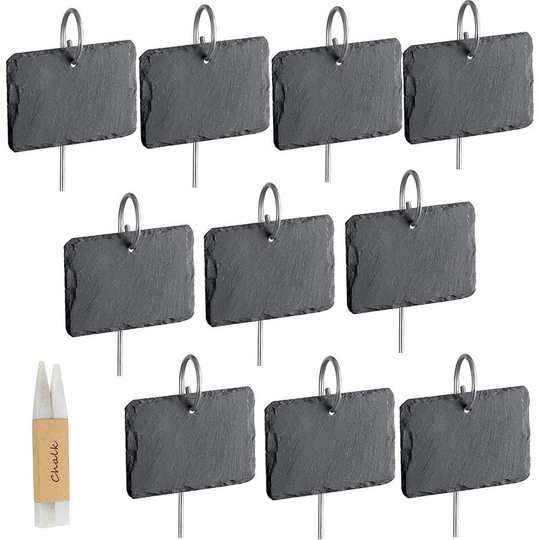 10 Pcs Slate Plant Labels for Plants, Garden Plant Markers, Natural Labels with Metal Stakes and Chalk Pens for Yard, Outdoor & Greenhouse