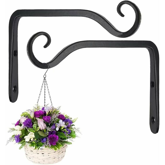 Pack Black Wall Hooks Metal Wrought Iron Hanging Basket Brackets Hanging Basket Holders for Birdhouse/Plants/Lanterns/Wind Chimes