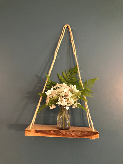 Reclaimed Live Edge Hanging Wall Window Plant Shelf