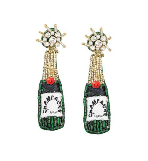 Beaded Champagne Bottle Earring, Seed Bead Beach Vacation, Pink Bridal Shower, Bridesmaid Gift, Wedding