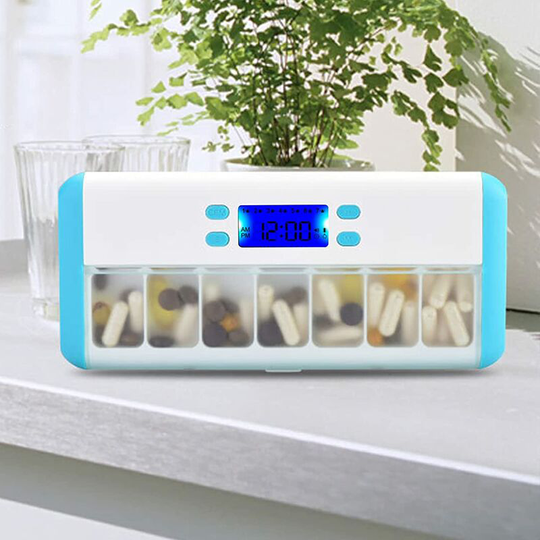 Weekly Pill Box with led Electronic Timing Reminder & Smart Vibrating blue - Muff