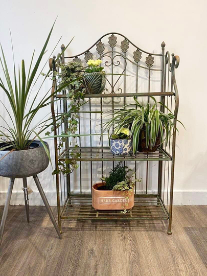 Verdigris 3 Tier Ornate Metal Outdoor Plant Stand Garden Planter Shelves