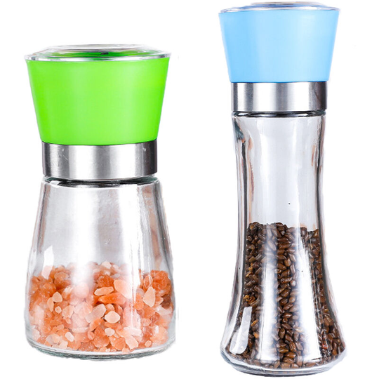 Salt and Pepper Shakers Adjustable Coarseness Pepper Grinder Mill for Sea Salt Spice Stainless Steel 1pcs green + 1pcs high blue