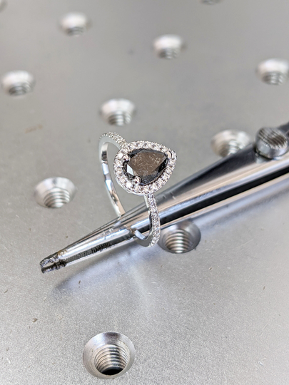 0.5Ct Raw Salt & Pepper Diamond Halo, Pear Moissanite Halo Ring, Unique Engagement Bridal Set, Black Gray 14K Yellow Rose White Gold