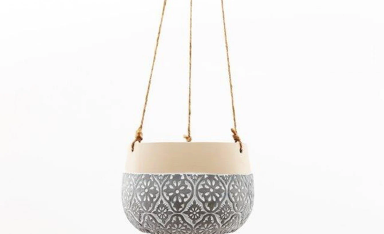 Cement Planter With Natural Twine Hanger - Large