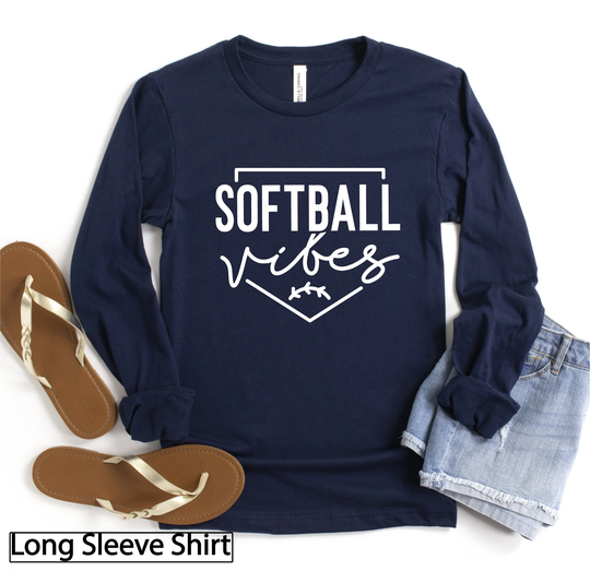 Long Sleeve T-Shirt, Softball Vibes Tshirt, Comfy Clothes, Gift For Mother, Cheer Season, Player Shirts, Game Day, Sports, Gamer Outfits