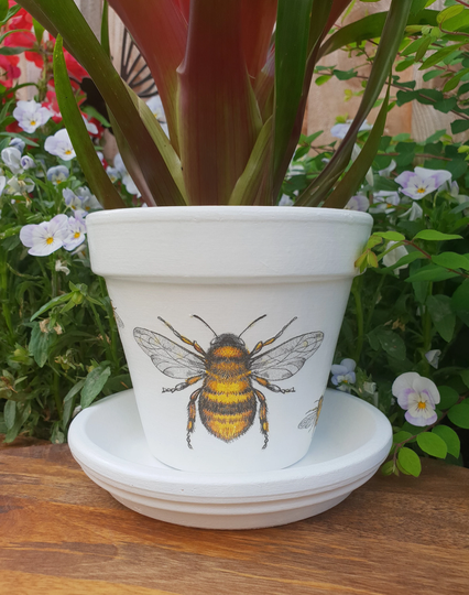 Hand Decorated Bumble Bee Plant Pot