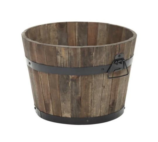 Rustic Wooden Large Barrel Round Planter Plant Flower Pot Garden Christmas Tree