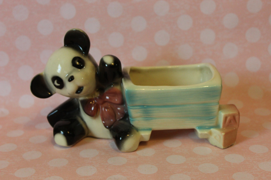 Vintage Panda Bear Japan 2031 Ceramic Planter Anthropomorphic Kitsch Baby Nursery Decoration