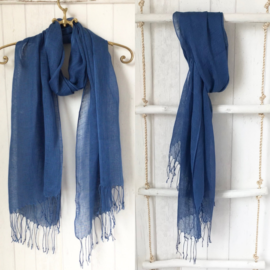 Linen Scarf /Blue Linen Scarves/100% Cobalt Blue Scarf /Linen Wrap - New Season Look