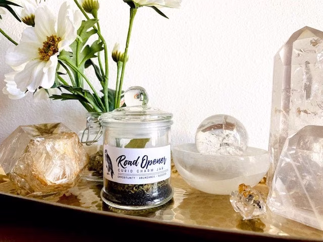 Road Opener Curio Charm Bottle | Mojo Jar To For Opportunity, Success, Abundance, New Job Glass Filled With Herbs, Crystals, & Magic
