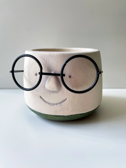 Small Face Pot With Eye Glasses ~ Head Planter Nerd Genius Poindexter Planter~ Fits A 2 -3 Inch Plant