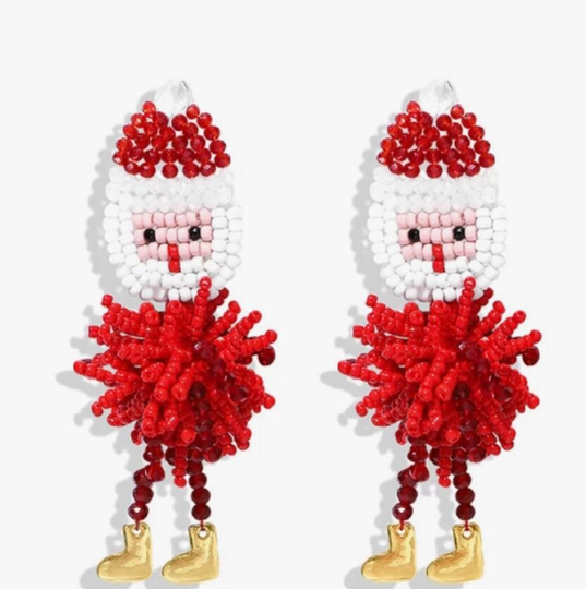 Santa Claus Earrings, Seed Bead Christmas Christmas, Holiday Jewelry, Jewelry